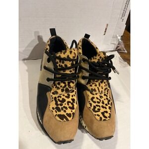 Cliff CLIFF02S1 Womens Leopard Cow Hair Gold Platform Sneakers Size 8M